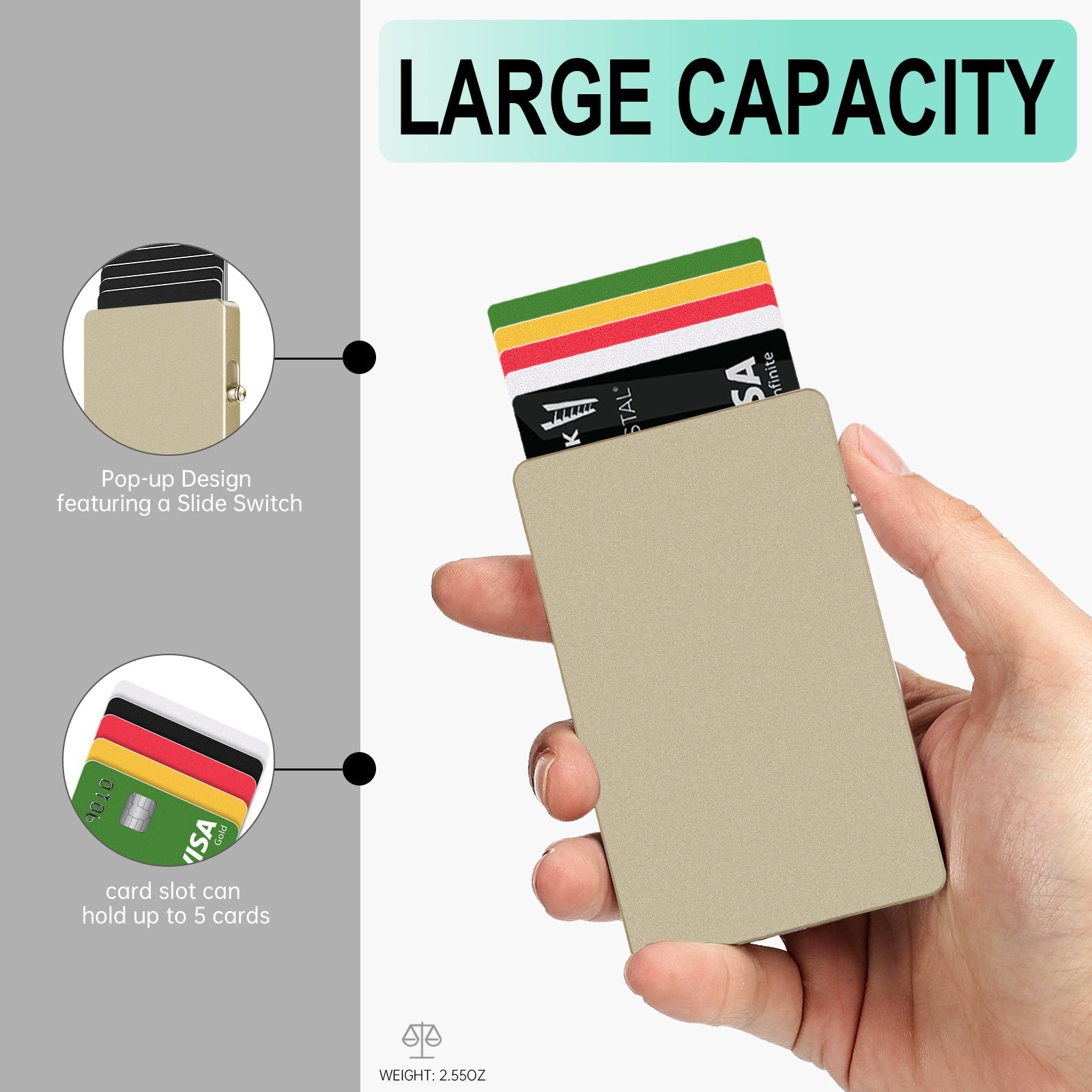 TOYFID RFID Slim Pop-Up Card Wallet — Minimalist Aluminum Metal Holder for Men