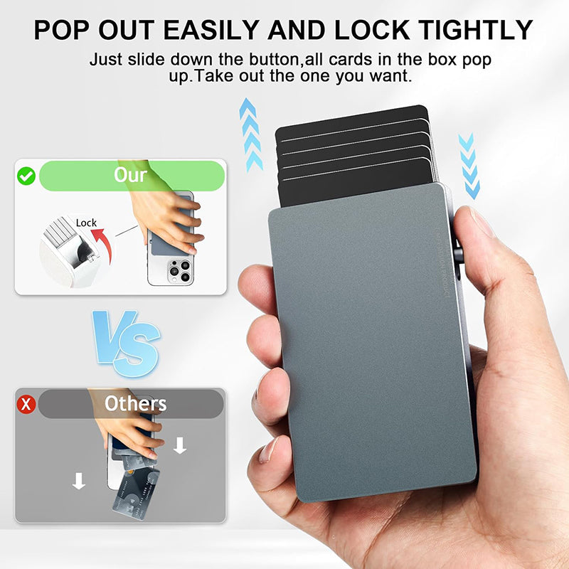 TOYFID RFID Slim Pop-Up Card Wallet — Minimalist Aluminum Metal Holder for Men