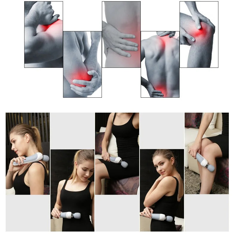 Waterproof Rechargeable Massage Wand — 5-Speed Neck &amp; Body Vibrating Kneading Massager
