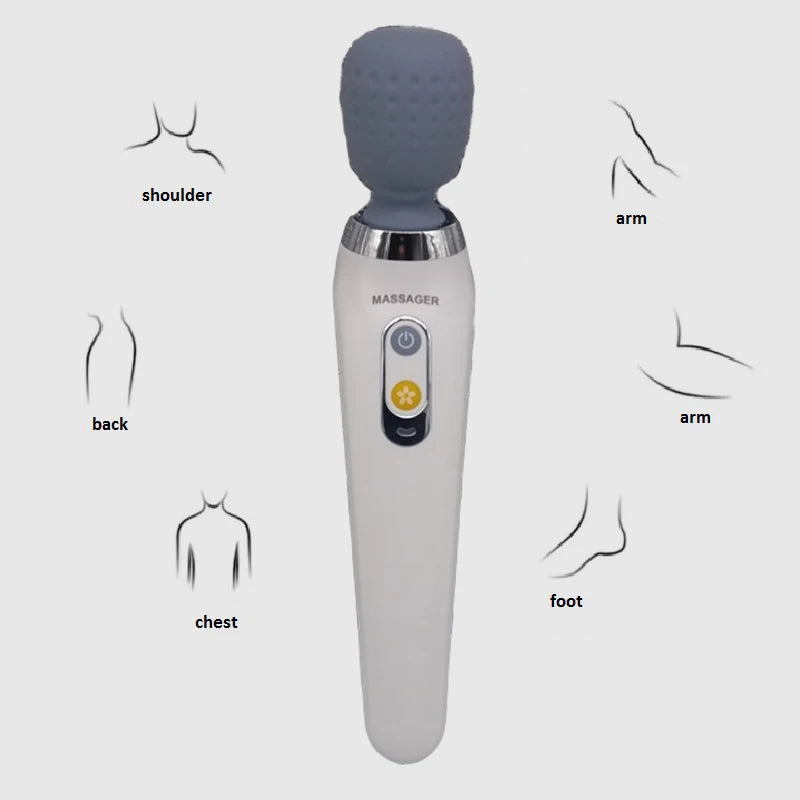 Waterproof Rechargeable Massage Wand — 5-Speed Neck &amp; Body Vibrating Kneading Massager