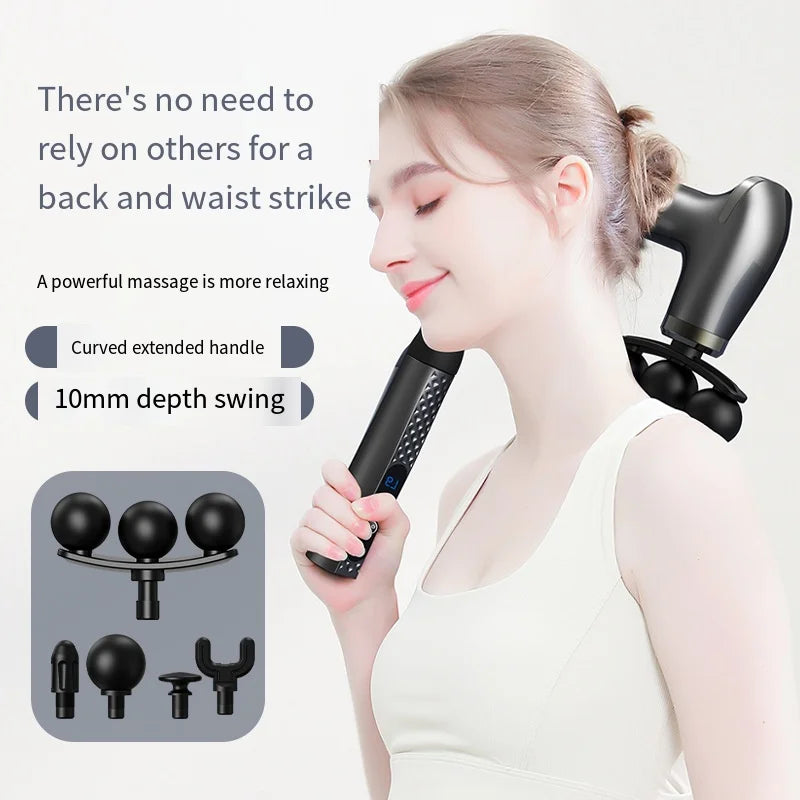 Smart Electric Fascia Gun — Long Handle Back Muscle Massager, Rechargeable Percussion Device