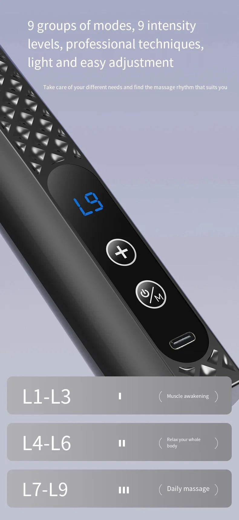 Smart Electric Faszienpistole – Rückenmassagegerät mit langem Griff, wiederaufladbares Perkussionsgerät
