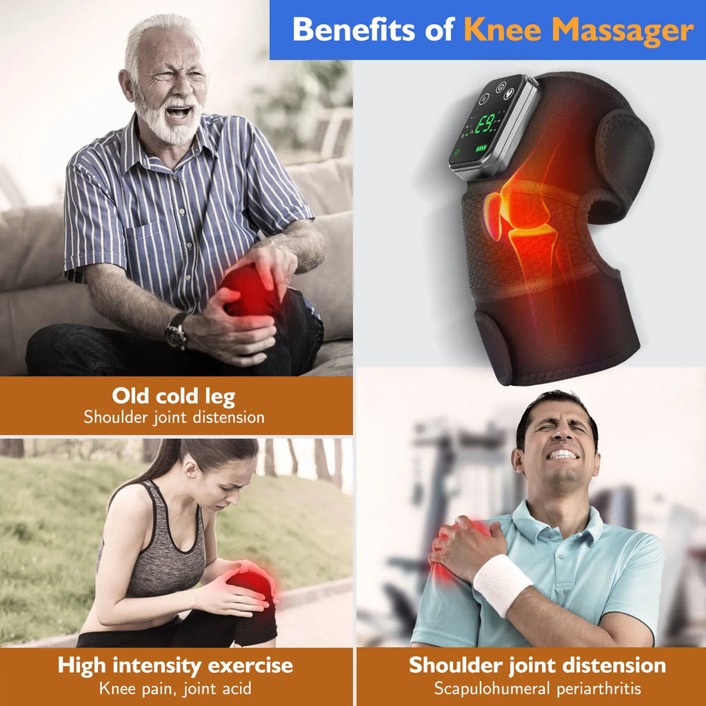 Wiederaufladbares Kniemassagegerät mit Heizfunktion – 3-stufige Vibration zur Linderung von Knie-, Schulter- und Beinschmerzen