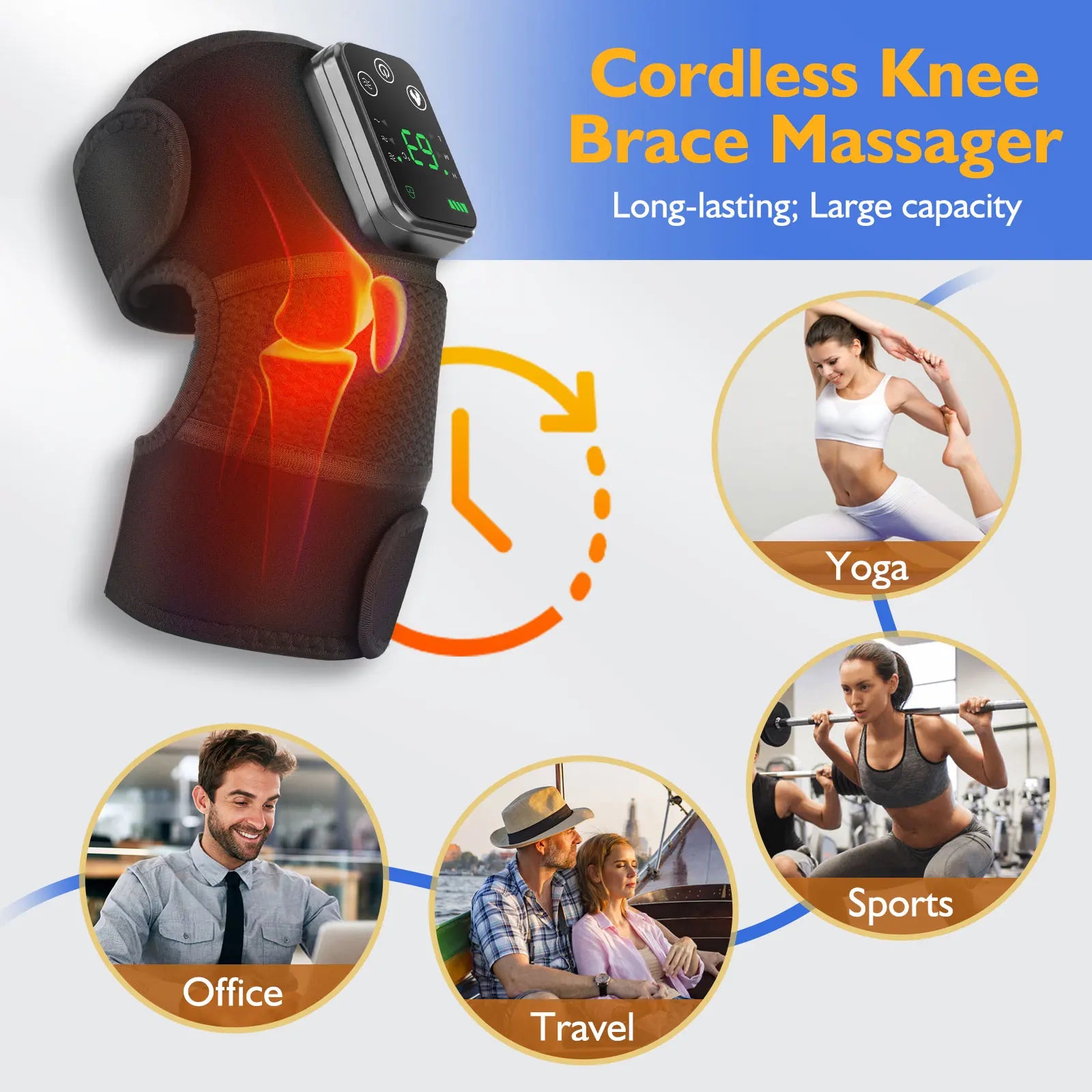 Wiederaufladbares Kniemassagegerät mit Heizfunktion – 3-stufige Vibration zur Linderung von Knie-, Schulter- und Beinschmerzen