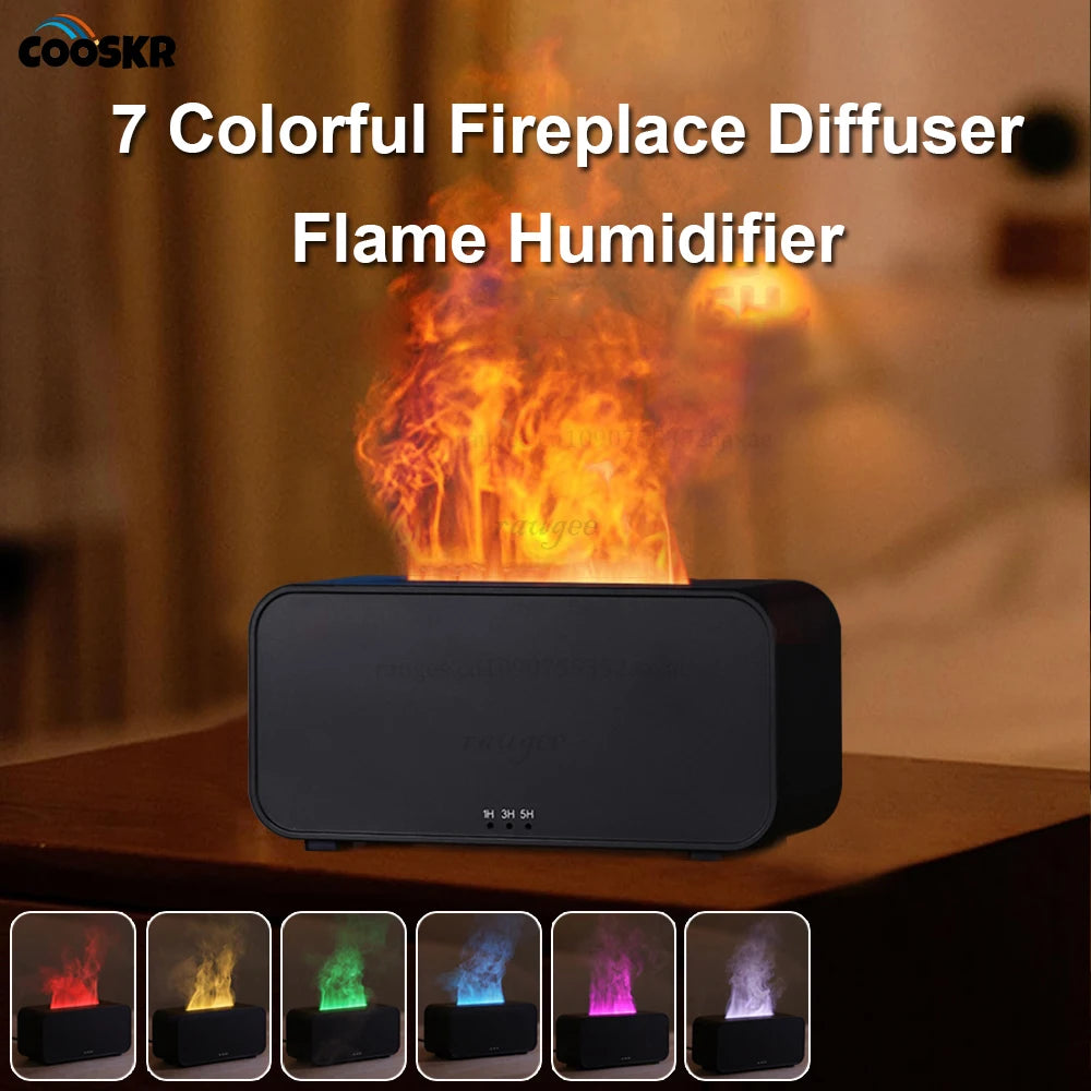 Mini Flame Aroma Diffuser — 7 Color LED Humidifier with Timer for Bedroom &amp; Office