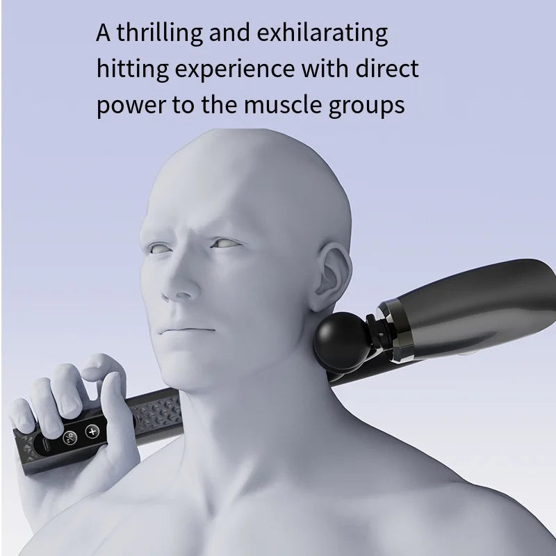 Smart Electric Fascia Gun — Long Handle Back Muscle Massager, Rechargeable Percussion Device